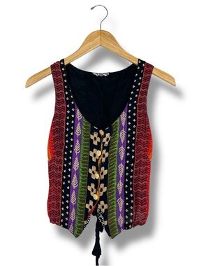 VTG 90s Rene Derhy Vest Embroidered Country Folk Art Southwestern Small Beaded